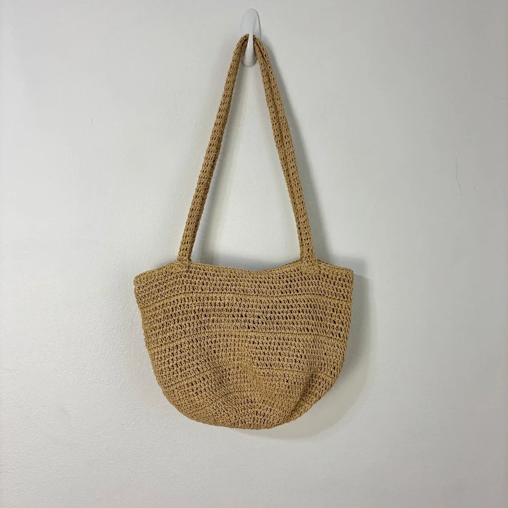 Woven Straw Tote Bag Tropical Beachy Embroidery Purse Vacation Resort Boho Women